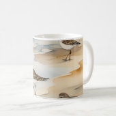 Sandpiper Zee Birds Coastal Beach Scene Waterverf Koffiemok (Voorkant rechts)