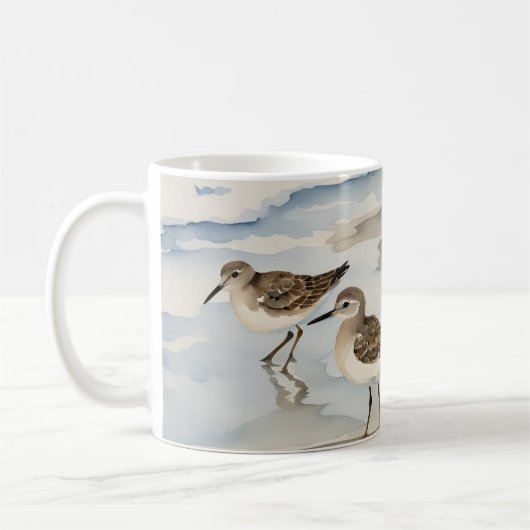 Sandpiper Zee Birds Coastal Beach Scene Waterverf Koffiemok (Links)
