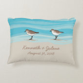 Sandpipers op Beach Weddenschap Namen Zand Accent Kussen (Achterkant)