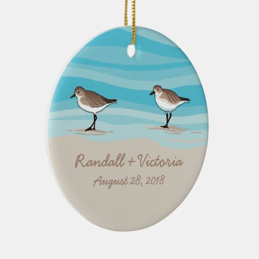 Sandpipers op Beach Weddenschap Namen Zand Keramisch Ornament (Rechts)