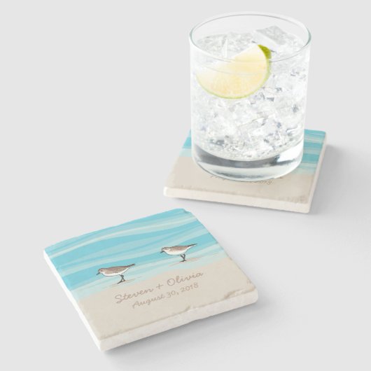 Sandpipers op Beach Weddenschap Namen Zand Stenen Onderzetter (Zijkant)