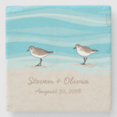 Sandpipers op Beach Weddenschap Namen Zand Stenen Onderzetter (Voorkant)