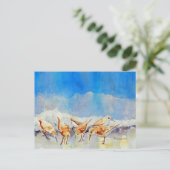 Sandpipers, strand, golven, oceaan, Waterverf Briefkaart (Staand voorkant)