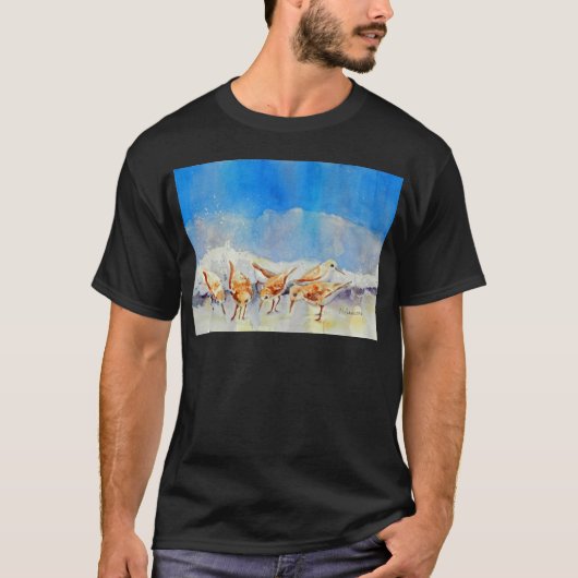 Sandpipers, strand, golven, oceaan, Waterverf T-shirt (Voorkant)