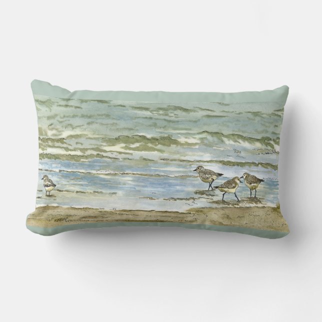 Sandpipers stranden waterverf zee blauw groen kussen (Voorkant)