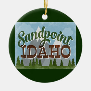 Sandpoint Idaho Fun Retro Snowy Mountains Keramisch Ornament