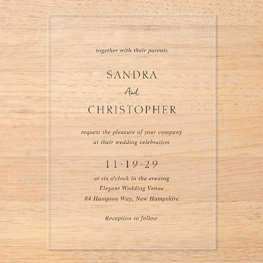 Sandra Classic Elegant Wedding Acryl Uitnodigingen (Voorkant)