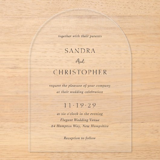 Sandra Classic Elegant Wedding Acryl Uitnodigingen (Voorkant)