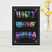 Sandra - Naam in Lights wenskaart (Foto) Kaart (Gele Bloem)