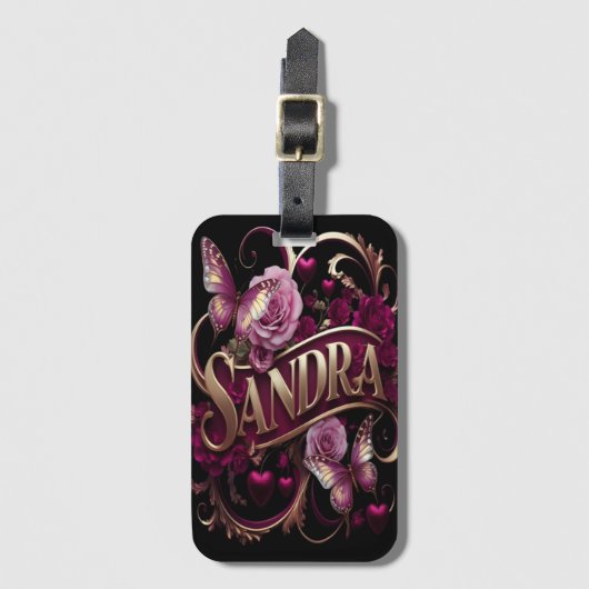 Sandra's bloemembleem bagagelabel (Voorkant (verticaal))