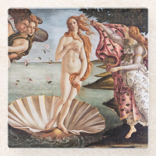 Sandro Botticelli - geboorte van Venus Glazen Onderzetter (Voorkant)