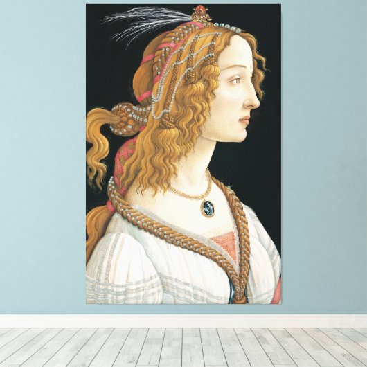 Sandro Botticelli - geïdealiseerd portret van een  Canvas Afdruk (Insitu (Houten vloer))