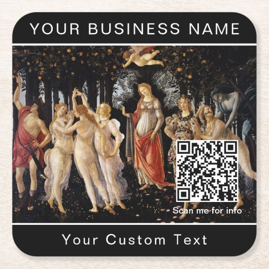 Sandro Botticelli - La Primavera - QR-code Kartonnen Onderzetters (Voorkant)