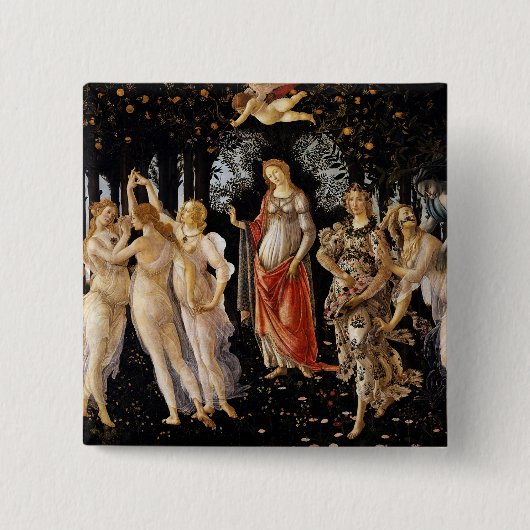 Sandro Botticelli - La Primavera Vierkante Button 5,1 Cm (Voorkant)