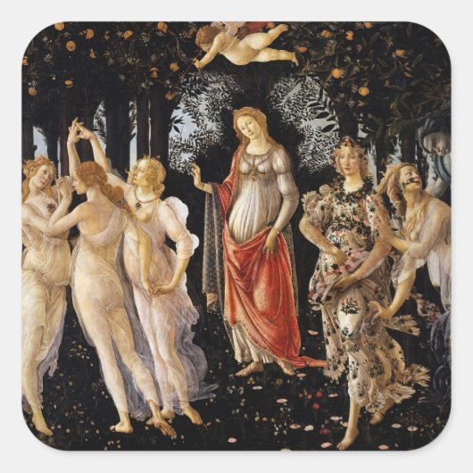 Sandro Botticelli - La Primavera Vierkante Sticker (Voorkant)
