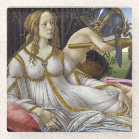 Sandro Botticelli - Venus en Mars, linkerkant Glazen Onderzetter (Voorkant)