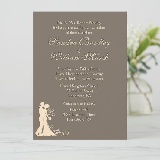 Sandstone Brown en Cream Wedding Invitation Kaart (Staand voorkant)