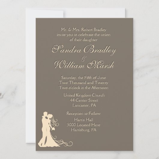 Sandstone Brown en Cream Wedding Invitation Kaart (Voorkant)