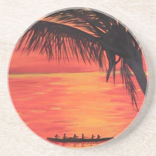 Sandstone Coaster Orange Sunset Canoe Paddlers Zandsteen Onderzetter (Voorkant)
