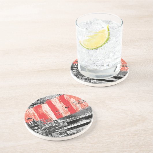 Sandstone Coaster – Red Pulse Abstract Design Zandsteen Onderzetter (Zijkant)