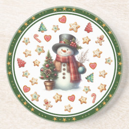 Sandstone Coaster Snowman and Christmas Cookies Zandsteen Onderzetter