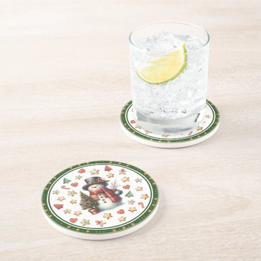 Sandstone Coaster Snowman and Christmas Cookies Zandsteen Onderzetter (Zijkant)