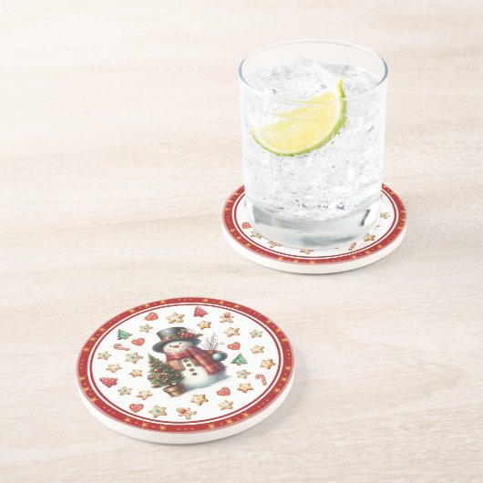 Sandstone Coaster Snowman and Christmas Cookies Zandsteen Onderzetter (Zijkant)