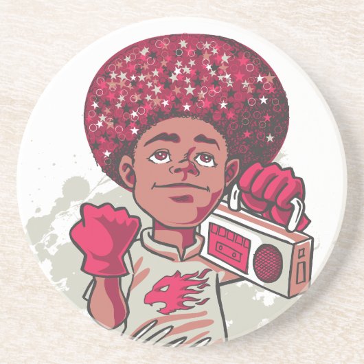Sandstone Coaster – YOUTH Power Afro & Boombox  Zandsteen Onderzetter (Voorkant)