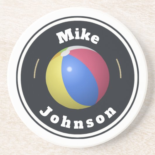 Sandstone Onderzetter - Custom Beach Ball (naam to (Voorkant)