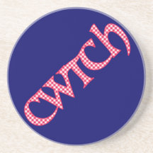 Sandstone Onderzetter, Welsh Cwtch, Check on Blue