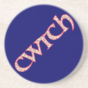 Sandstone Onderzetter, Welsh Cwtch, Floral on Blue Zandsteen Onderzetter