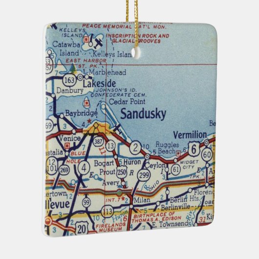 Sandusky en Vermiljoen OH Map Keramisch Ornament (Rechts)