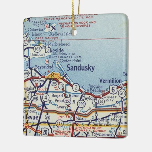 Sandusky en Vermiljoen OH Map Keramisch Ornament (Links)