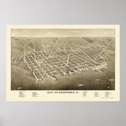 Sandusky, OH Panoramic Map - 1883 Poster (Voorkant)