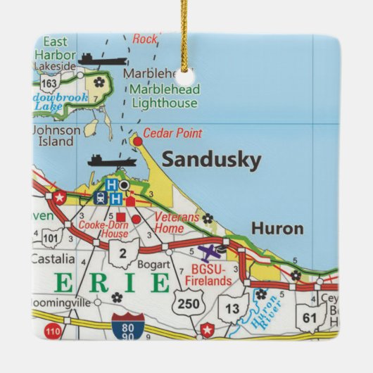 Sandusky Road Map Keramisch Ornament (Achterkant)