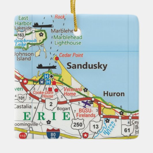 Sandusky Road Map Keramisch Ornament (Voorkant)