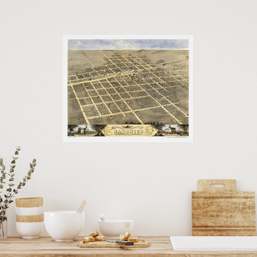 Sandwich, IL Panoramic Map - 1869 Poster (Keuken)