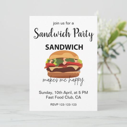 Sandwich maakt me blij feest kaart (Staand voorkant)