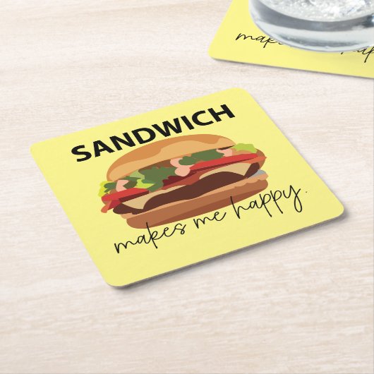 Sandwich maakt me blij kartonnen onderzetters (Schuin)