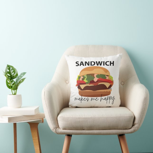 Sandwich Maakt Me Gelukkig Kussen (Stoel)