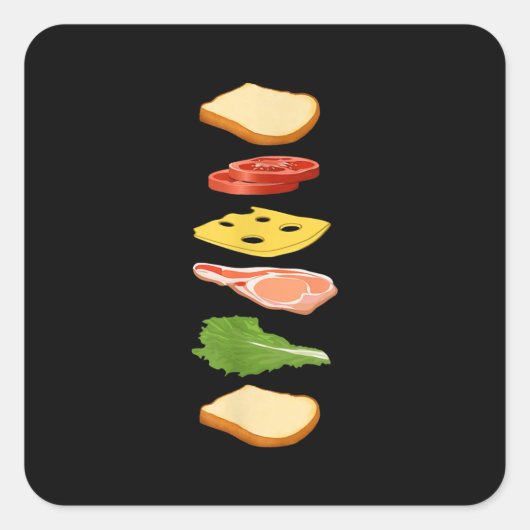 Sandwich met brood, kaas en hondenbrood vierkante sticker (Voorkant)