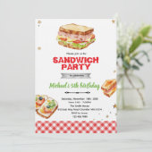 Sandwich verjaardagsfeest uitnodiging (Staand voorkant)