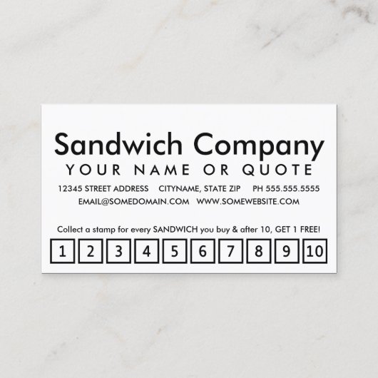sandwiches. loyaliteitspunkkaart klantenkaartje (Achterkant)