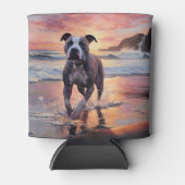 Sandy American Staffordshire Hond op Strand Zonson Blikjeskoeler (Voorkant)