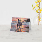 Sandy American Staffordshire Hond op Strand Zonson Kaart (Gele Bloem)