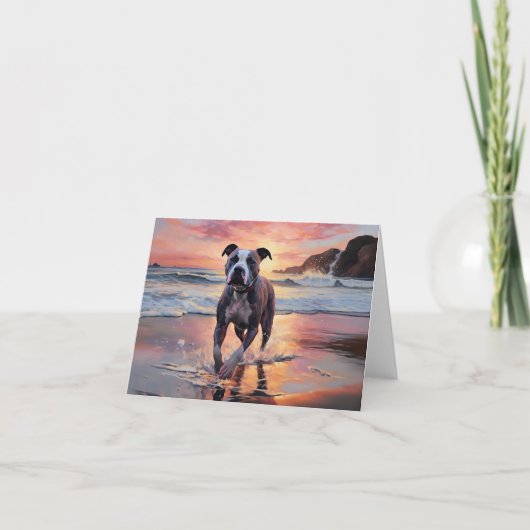 Sandy American Staffordshire Hond op Strand Zonson Kaart (Voorkant)