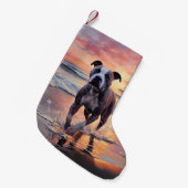 Sandy American Staffordshire Hond op Strand Zonson Kleine Kerstsok (Voorkant (Hangend))