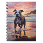 Sandy American Staffordshire Hond op Strand Zonson Notitieboek (Voorkant)
