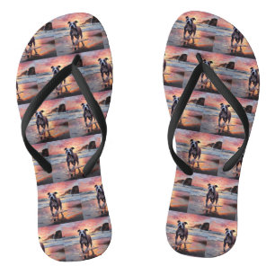 Sandy American Staffordshire Hond op Strand Zonson Teenslippers
