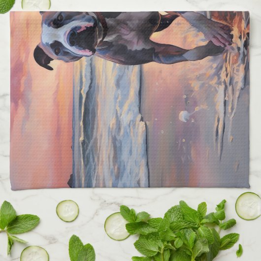 Sandy American Staffordshire Hond op Strand Zonson Theedoek (Gevouwen)